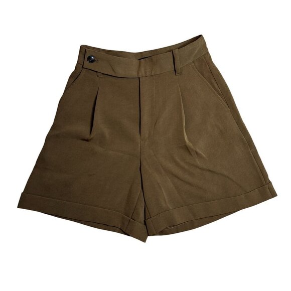 Madewell Womens The Harlow Shorts High-Waisted Twill Pleated Brown Size 0 NWOT - Picture 1 of 7